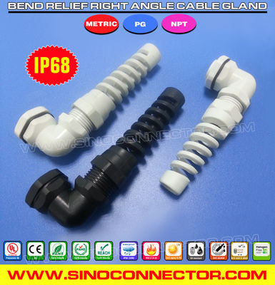90 Degree Elbow (Right Angle) Plastic PG Flexible Cable Glands with Spiral Cable Protector
