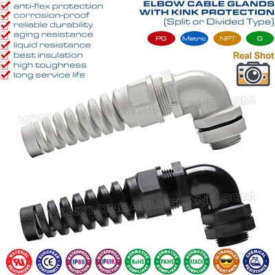 90 Degree Elbow (Right Angle) Plastic PG Flexible Cable Glands with Spiral Cable Protector