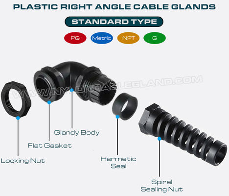90 Degree Elbow (Right Angle) Plastic PG Flexible Cable Glands with Spiral Cable Protector
