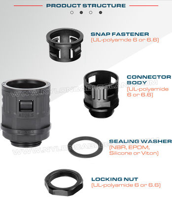 Black RAL9005 Polyamide 6 Straight Quick Connectors M12~M63 with Metal Metric Thread for Corrugated Tubes AD10~AD54.5