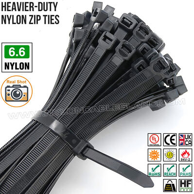 Plastic Tie Wrap 7.6x300mm Heavy-Duty Cable Tie, Ø8-80mm Adjustable Nylon (PA) 6.6 Zip Tie c/w 130lbs or 157lbs Strength for Construction