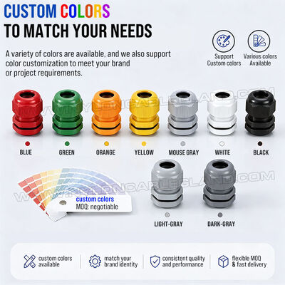 PG13.5 Long-Thread Color Plastic Cable Glands Nylon Polyamide, IP68 / IP69K, for Cables 6-12 mm or 5-9 mm