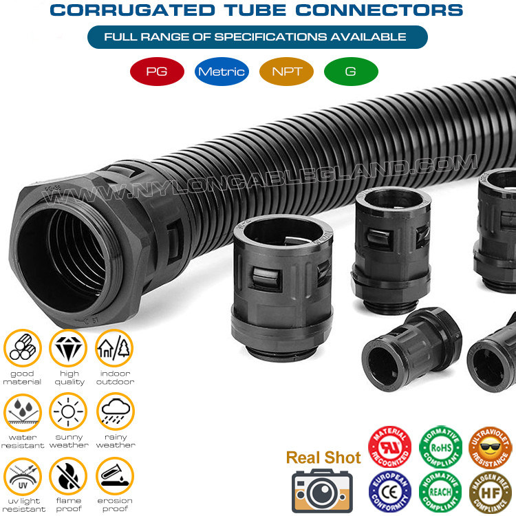 M12-M63 Metric Conduit Connectors, Straight Flexible Conduit Fittings Plastic Conduit Glands for Corrugated Hoses AD10~AD54.5