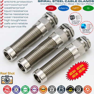 AISI316L, AISI316, AISI304 Paslanmaz Çelik Metal PG Ek Spiral Gerginlik Çekimi ile Esnek Kablo Bezesi (IP68)