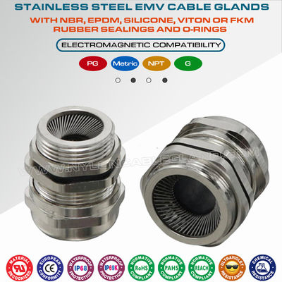Ekranlanmış kablolar için EMC/EMV kablo rakorları, PG dişli, paslanmaz çelik SS304, SS316 ve SS316L