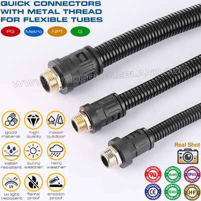 AD10~AD54.5 esnek borular için metal metrik dişli siyah RAL9005 M12~M63 poliamid 6 kablo rakorları