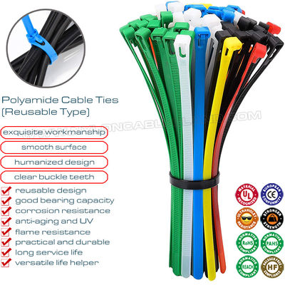 Plastik yeniden kullanılabilir kablo bağı 7,6x200 mm, kablo yönetimi için PA naylon 66 çıkarılabilir kablo bağı (50 lbs)
