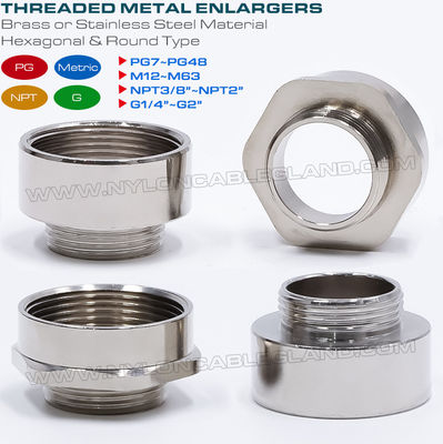 Altıgen dişli adaptör / yuvarlak dişli nipel metal (pirinç, paslanmaz çelik) erkekten dişiye dişli PG7~PG48, M12~M63, NPT3/8~NPT2 ve G1/4~G2