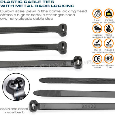 Metal dikenli naylon kablo bağı 400mm x 8, Ø9-108mm ayarlanabilir paslanmaz çelik dişli plastik kablo kravat 550N (112 lbs) gemi yapımı için