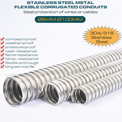 Metal esnek oluklu borular tüpler Ø6mm~Ø100mm, 316 ve 304 paslanmaz çelik oluklu borular hortumlar eksenel gerginlik 36 kgf~600 kgf kablo koruması için