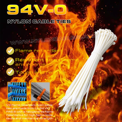 94V-0 naylon 6.6 kablo bağı 150x3,6 mm, Ø3~35 mm ayarlanabilir alev geciktirici poliamid 6.6 kablo kravat aleve dayanıklı uygulamalar için