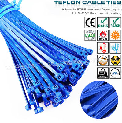 ETFE mavi kablo bağı 3.6x200mm, 94V-0 yanmaz Teflon kablo bağı zorlu ortamlar için sıcaklığa dayanıklı Tefzel kablo bağı