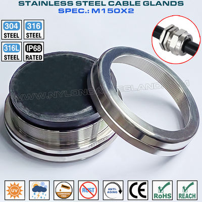 M150x2 Metrik Kablo Kablosu Paslanmaz Çelik 316, Kablo Kablosu IP68 Paslanmaz Çelik 316L 110-125mm Kablolar için Su geçirmez Bağlayıcı Inox 304