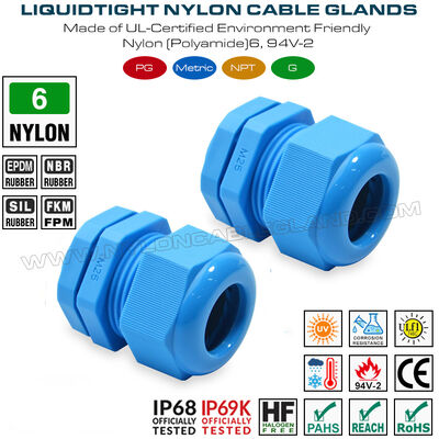 Su geçirmez kablo bezi konektörü M25x1.5 plastik kablo rakoru IP68, 13-18 mm çap, naylon (PA) 6, UL746C-F1, dış mekan kullanımı
