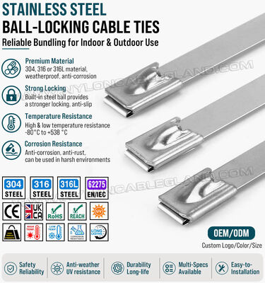 Kaplamasız kablo bağı paslanmaz çelik tip 316L/316/304, 12 mm genişlik x 350 mm-1100 mm uzunluk, 675 lbs (306 kg/3000 N), endüstriyel üretim ve makine sektörü için