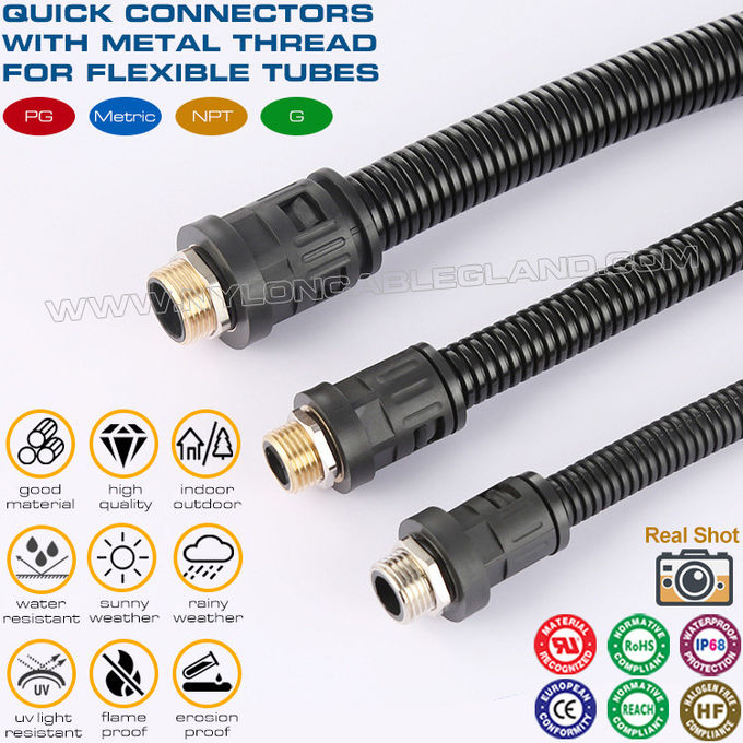 AD10~AD54.5 esnek borular için metal metrik dişli siyah RAL9005 M12~M63 poliamid 6 kablo rakorları