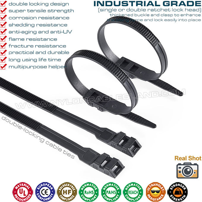 Çift kilitli poliamid zip bağı siyah 9x350mm, çift kilitli naylon kablo kayışı 110LBS (500N) Ø20-93mm borular, kanallar, araçlar için