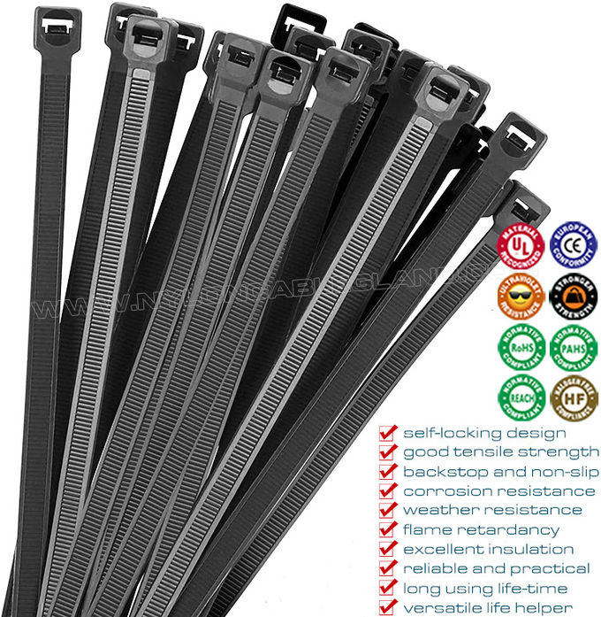Poliamid (PA) 66 kablo bağı 300mm x 4.8, Ø3.5~80mm ayarlanabilir naylon 66 zip bağı/kablo kayışı (50lbs), iç ve dış mekan için