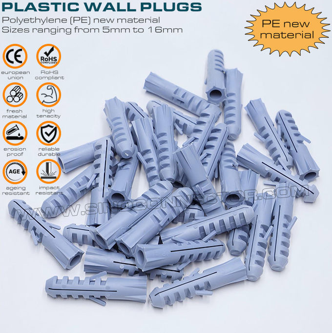 Genişletilebilir plastik duvar dübelleri (genleşme dübelleri, sabitleme dübelleri) gri, kırmızı veya mavi Ø10 x 50mm 100 adet Ø6~8mm vidalarla ev dekorasyonu için