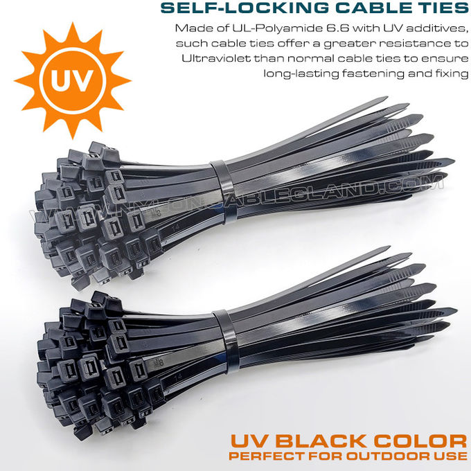UV dirençli poliamid 6.6 kablo bağı, siyah plastik kablo kravat 200mm x 4.8 (22kgs, 50lbs) yüksek UV ortamları için