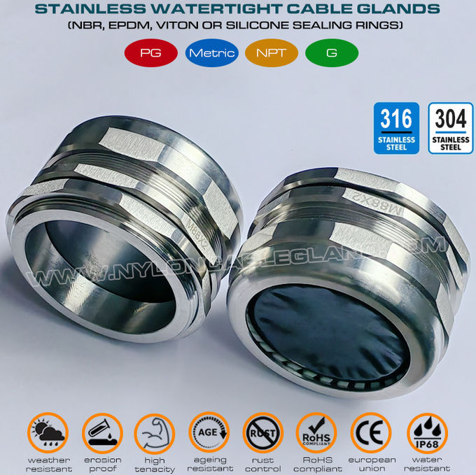 65~70mm aralık ayarlanabilir 304 ve 316 paslanmaz çelik su geçirmez konnektör rakor kablo rakoru konektörü M88x2 büyük elektrik kabloları için
