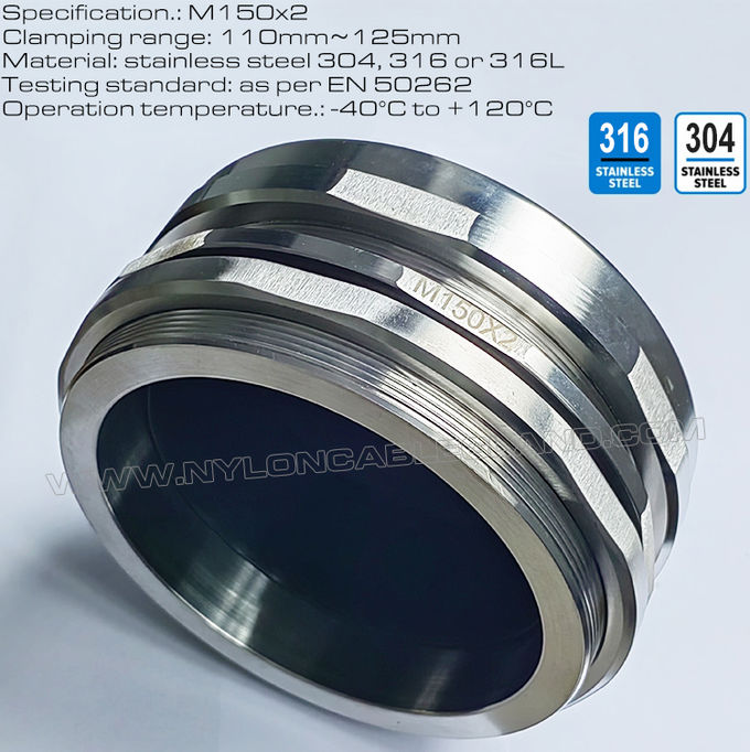 110~125 mm büyük kablolar için 304/316 paslanmaz çelik kablo rakoru kablo girişi M150x2