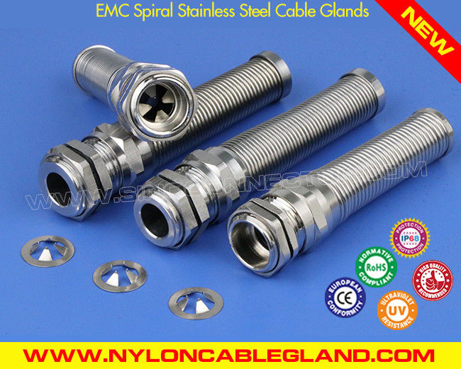 Spiral kablo korumalı 304/316 paslanmaz çelik EMC kablo rakorları PG7~PG48