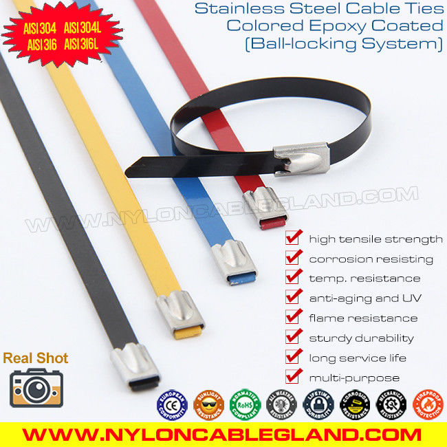 PVC Kaplı Paslanmaz Çelik Kablo Bağları Bilyalı Kilitli, 304, 316 Naylon Kaplı Paslanmaz Çelik Kablo Kemeri ve Metal Zip Bağları